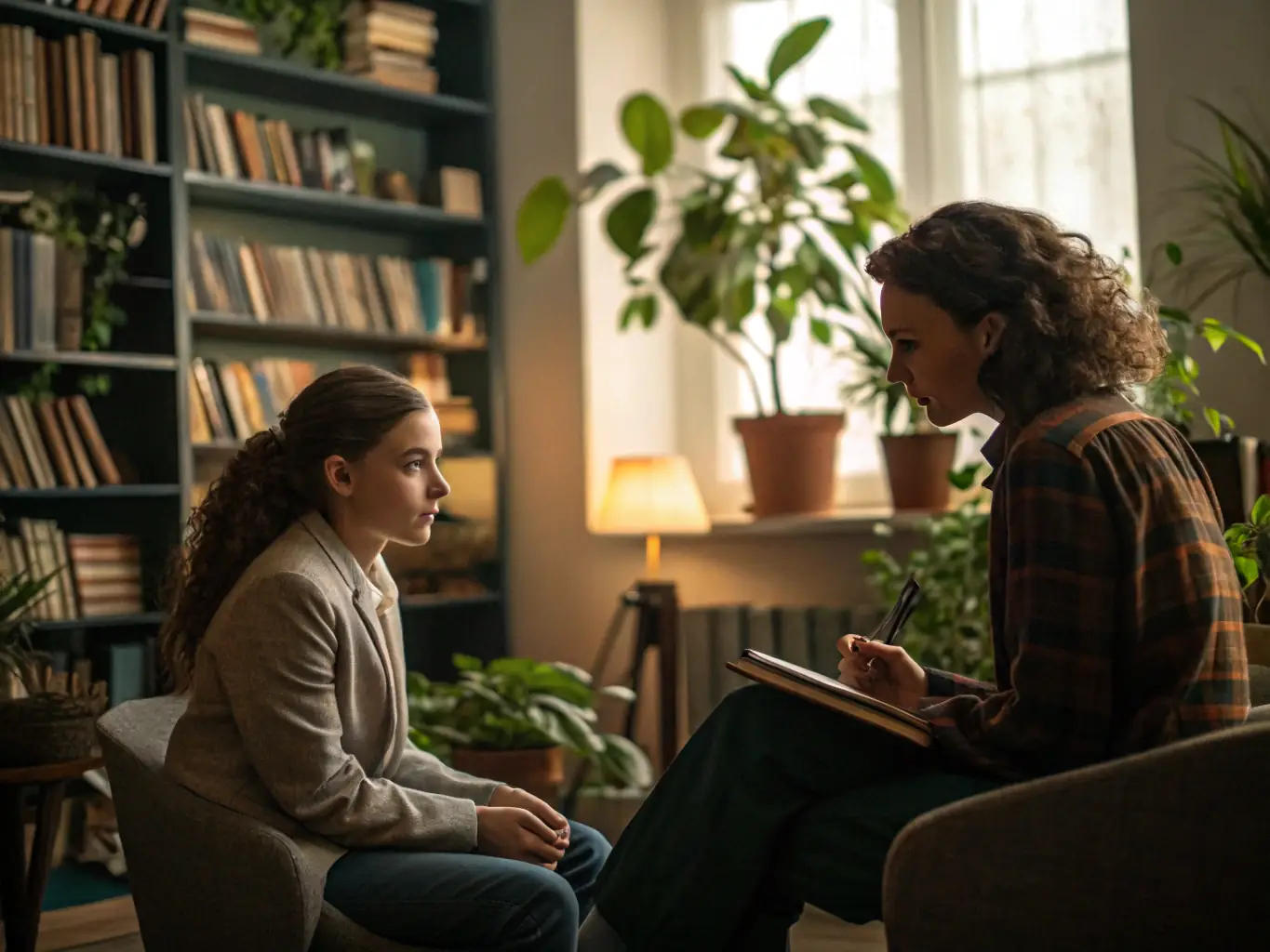 A counselor providing support to an individual with a disability, emphasizing empathy and understanding, in a safe and supportive environment at GAPAS.