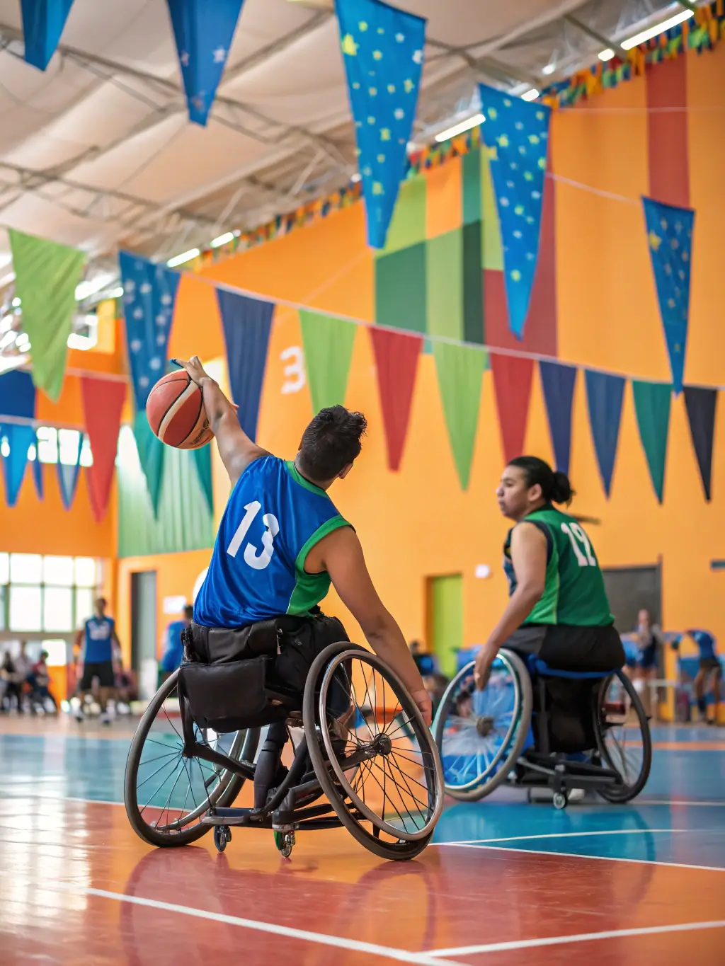 A picture of individuals with disabilities participating in a sports activity, promoting physical fitness and teamwork.